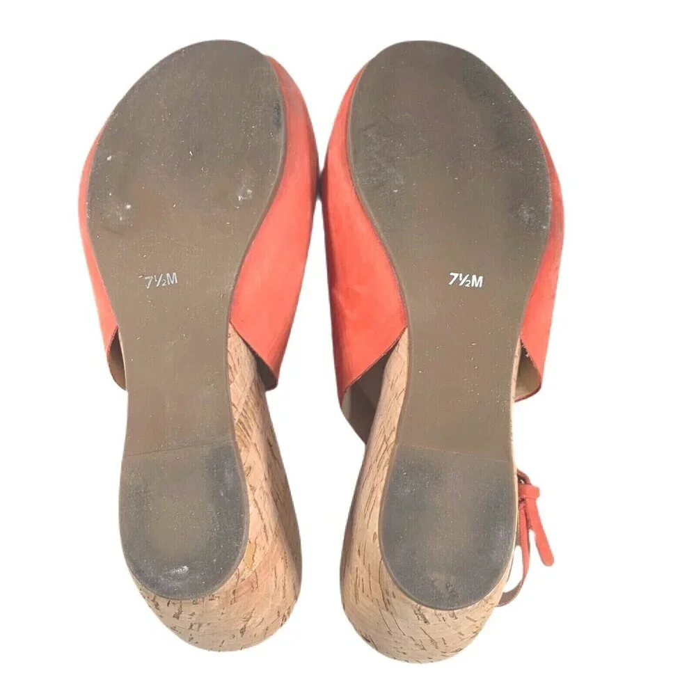 VIA SPIGA Papaya Suede Slingback Slide On Cork Wedge Heel Sz 7.5M Peep Toe Shoes - Picture 9 of 11